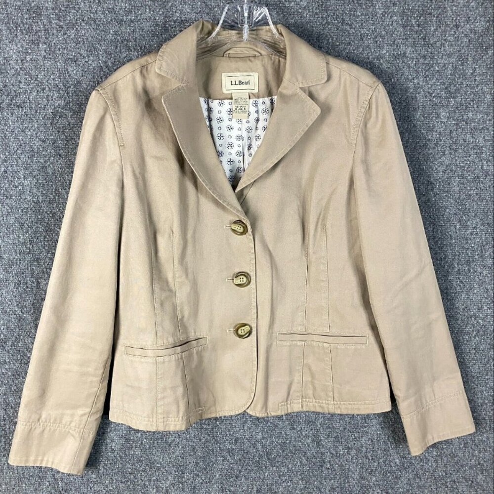 LL Bean Coat Women's Size 10 Petite Tan 100% Cotton Adults